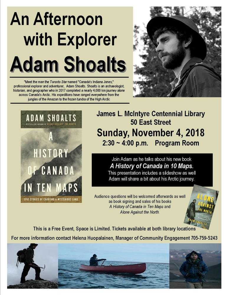 Poster for Adam Shoalts library program